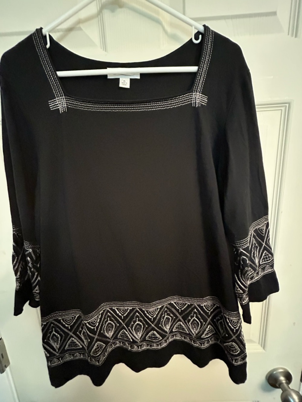 Coldwater Creek XL Embroidered Black Women’s Square-Neck Top